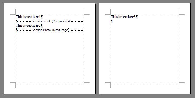 Move the insertion point to the end of the contents of the second section, 